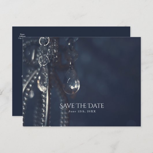 Blauw kristal elegant romantisch Save the Date Aankondigingskaart (Voorkant / Achterkant)