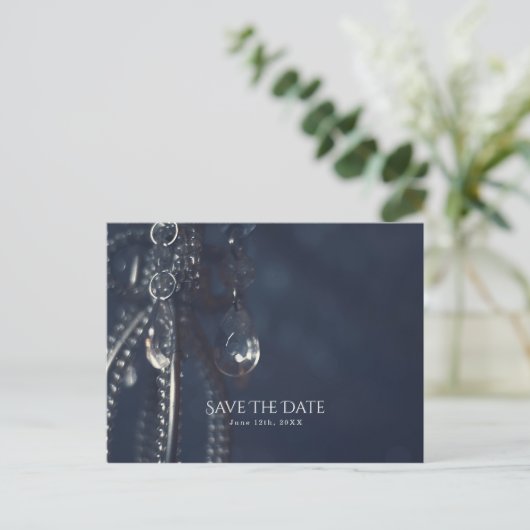 Blauw kristal elegant romantisch Save the Date Aankondigingskaart (Staand voorkant)