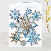 Blauw Kristal en Gouden Sneeuwvlokken Kaart (Gele Bloem)