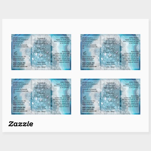 Blauw Kristal Fles Label 4oz Olie Dropper Product (Vel)