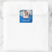 Blauw kristal foto achtergrond vierkante sticker (Tas)