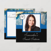 Blauw kristal foto sjabloon zoet zestien kaart (Voorkant / Achterkant)