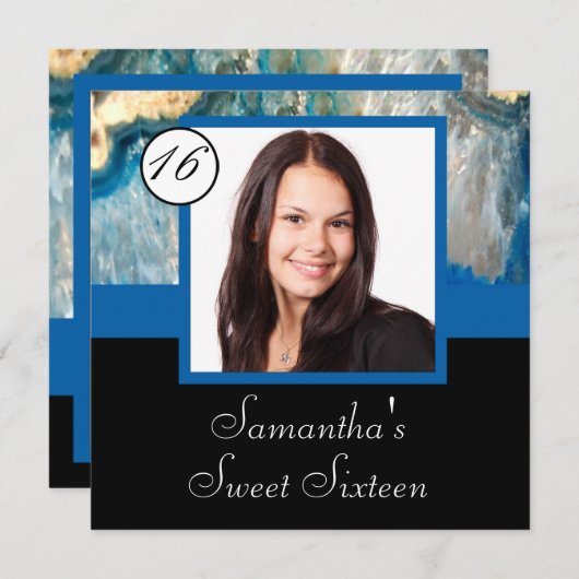 Blauw kristal foto sjabloon zoet zestien kaart (Voorkant / Achterkant)