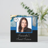 Blauw kristal foto sjabloon zoet zestien kaart (Staand voorkant)