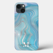 Blauw kristal marmer Iridescent Agate Case-Mate iPhone Case (Achterkant)