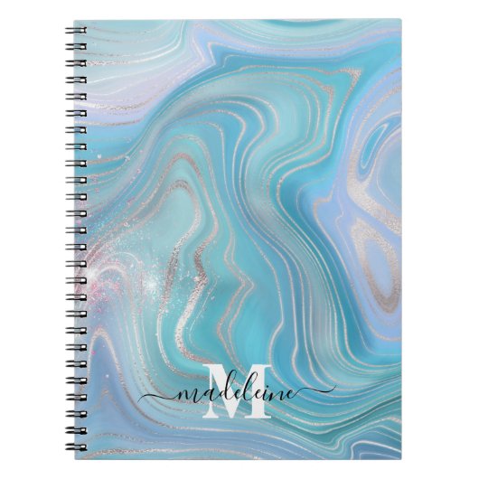 Blauw kristal marmer Iridescent Agate Notitieboek (Voorkant)
