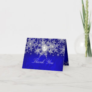 Blauw Kristal Parel Sneeuwvlok Zilver Bedankkaart