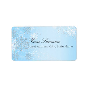 Blauw Kristal Sneeuwvlok Kerst Adreslabels Etiket