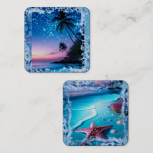 Blauw Kristallen Hart Galaxy Sticker Fonkelende Vierkante Visitekaartje