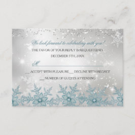 Blauw Kristallen Sneeuwvlok Kerstfeest RSVP Kaartje