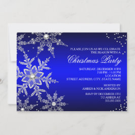 Blauw Kristallen Sneeuwvlok Kerstfeest Uitnodiging