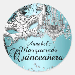 Blauw kroonluchter-maskerade Quinceanera-sticker Ronde Sticker