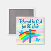 BLAUW KRUIS 80E VERJAARDAG ZEGENINGEN MAGNEET (Voorkant / Achterkant)