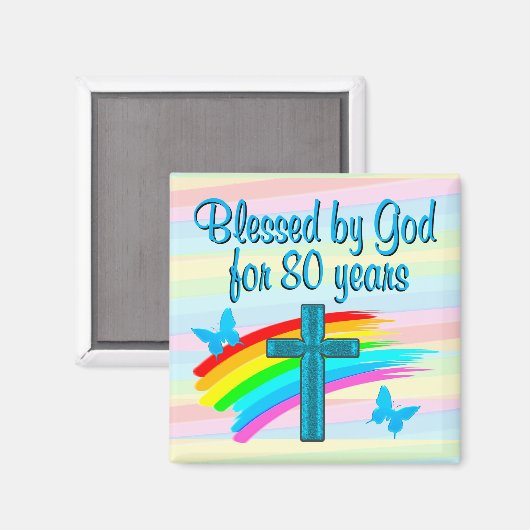 BLAUW KRUIS 80E VERJAARDAG ZEGENINGEN MAGNEET (Voorkant / Achterkant)