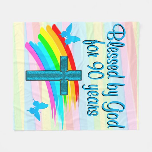 BLAUW KRUIS 90E VERJAARDAG ZEGENINGEN FLEECE DEKEN (Voorkant (Horizontaal))