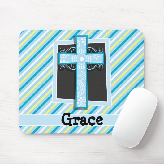 Blauw kruis, blauwe & gele strepen muismat (Met muis)