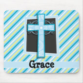 Blauw kruis, blauwe & gele strepen muismat (Voorkant)