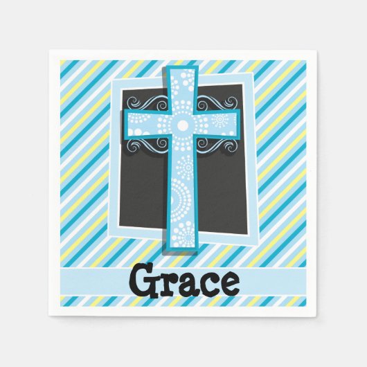 Blauw kruis, blauwe & gele strepen servetten (Voorkant)