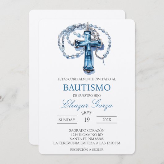 Blauw Kruis doop in het Spaans Kaart (Voorkant / Achterkant)