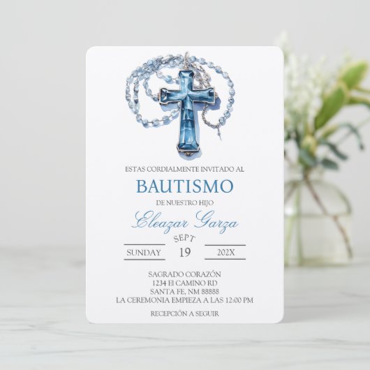 Blauw Kruis doop in het Spaans Kaart (Staand voorkant)