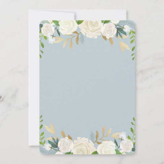 Blauw kruis en witte bloemen | Jongen Baptisme Kaart (Achterkant)