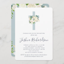 Blauw kruis en witte bloemen | Jongen Baptisme