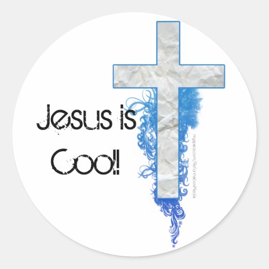 Blauw kruis, Jezus is cool! Ronde Sticker (Voorkant)