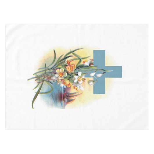 Blauw kruis met bloemen en boten tafelkleed (Voorkant (Horizontaal))
