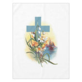 Blauw kruis met bloemen en boten tafelkleed (Voorkant)