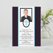 Blauw kruis met uitnodiging tot fotocommunicatie (Staand voorkant)