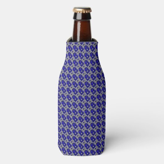 Blauw Kruis Motief Flesjeskoeler (Fles Voorkant)
