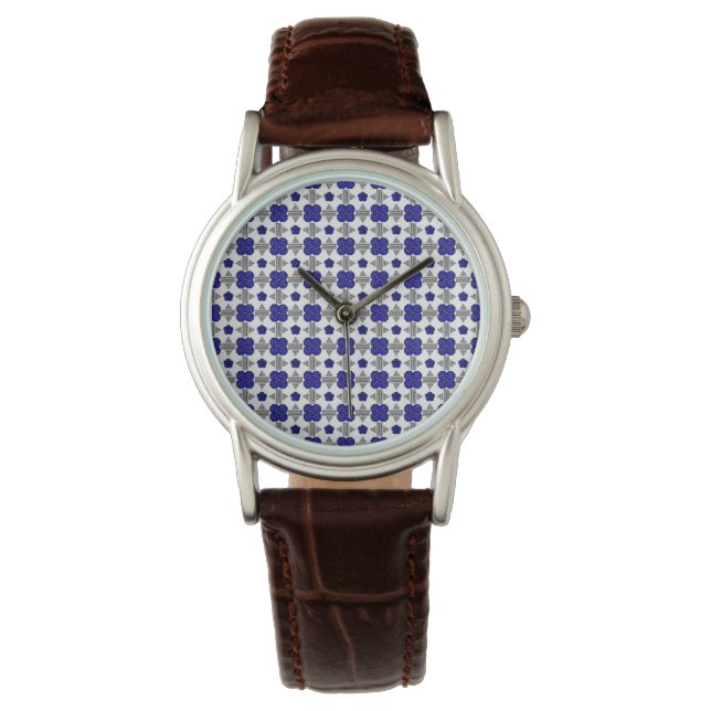 Blauw Kruis Motief Horloge (Voorkant)
