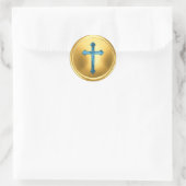 Blauw Kruis op Gouden Envelope Zegellak Sticker (Tas)