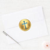 Blauw Kruis op Gouden Envelope Zegellak Sticker (Envelop)
