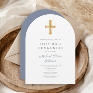 Blauw Kruis Religieuze Jongen Eerste Heilige Commu Kaart