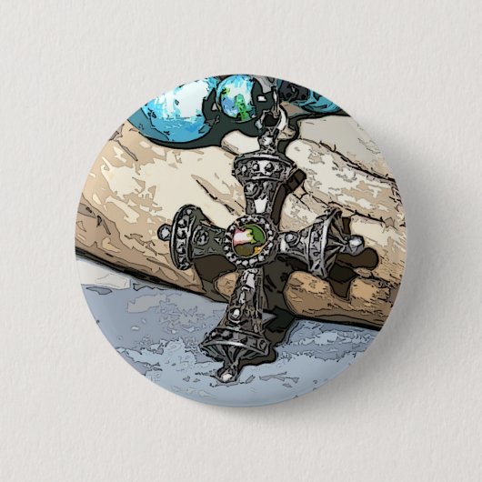 Blauw kruis ronde button 5,7 cm (Voorkant)