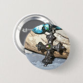 Blauw kruis ronde button 5,7 cm (Voorkant /achterkant)