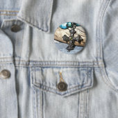 Blauw kruis ronde button 5,7 cm (In situ)