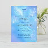 Blauw kruis Spaanse Uitnodiging de Bautizo (Staand voorkant)
