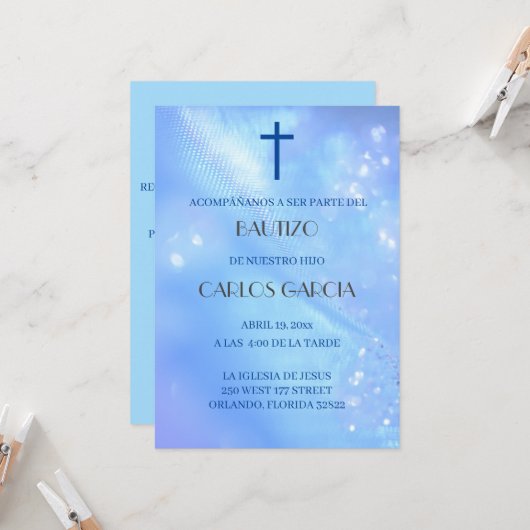 Blauw kruis Spaanse Uitnodiging de Bautizo (Voorkant / Achterkant in situ)