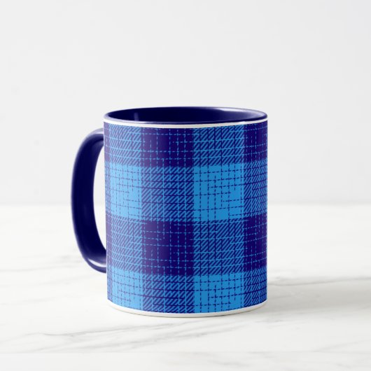 Blauw kruisraster vet geruit ontwerp mok (Voorkant links)