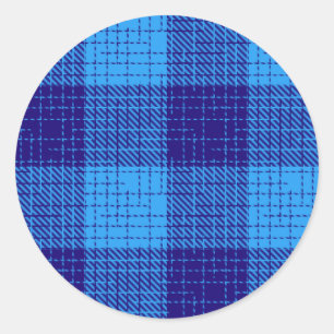 Blauw kruisraster vet geruit ontwerp ronde sticker