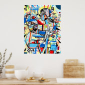 Blauw kubisme jongen poster (Keuken)