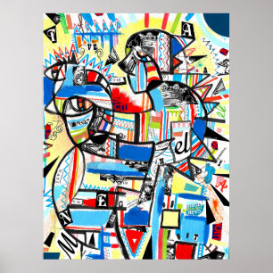 Blauw kubisme jongen poster