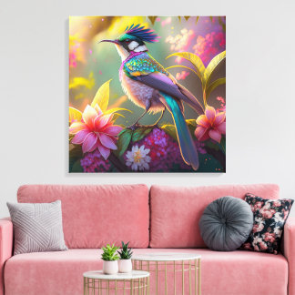 Blauw Kuif Regenboog Gevleugelde Zonnevogel Fantas Canvas Afdruk