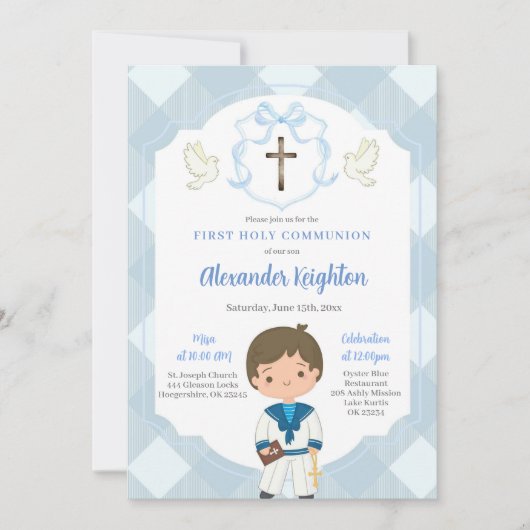 Blauw Kuif Zeeman Jongen Eerste Heilige Communie Kaart (Voorkant)