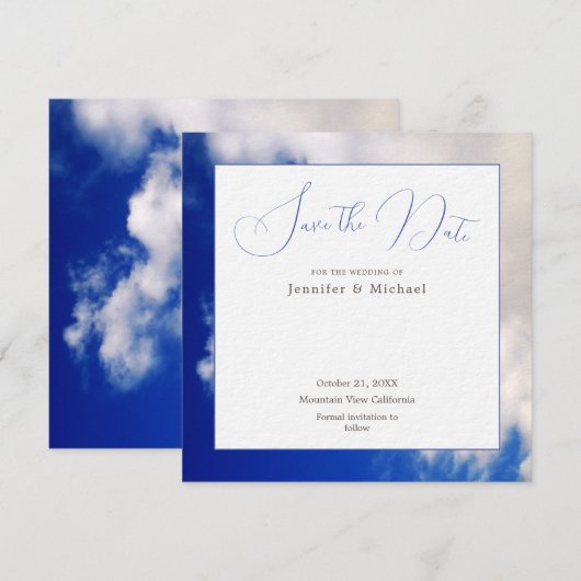 Blauw Kunst Fotografie Professioneel Minimalistisc Save The Date (Voorkant / Achterkant)