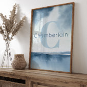 Blauw kust aangepaste achternaam muur kunst afdruk poster