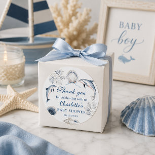 Blauw Kust Baby Shower Jongen Bedankt Ronde Sticker