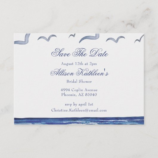Blauw Kust Bruiloft Bridal Shower Save The Date Informatiekaartje (Voorkant)